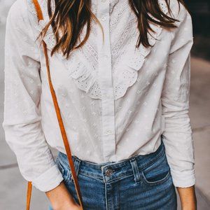SEZANE white eyelet ruffle blouse